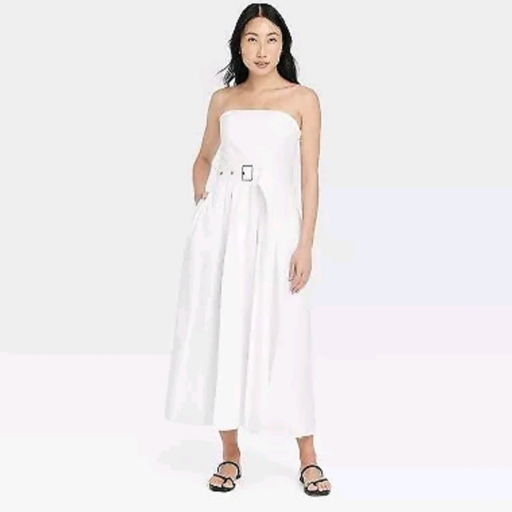 Women's Belted Midi Bandeau Dress - A New Day White